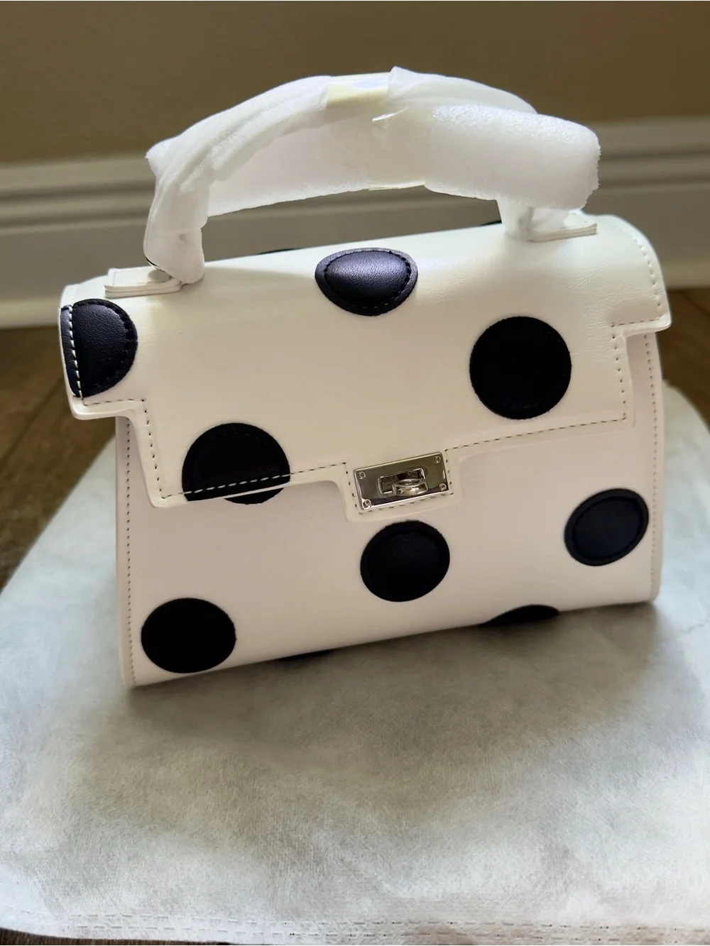 NWT Anthropologie Mellie Bianco Satchel with Black Polka Dots